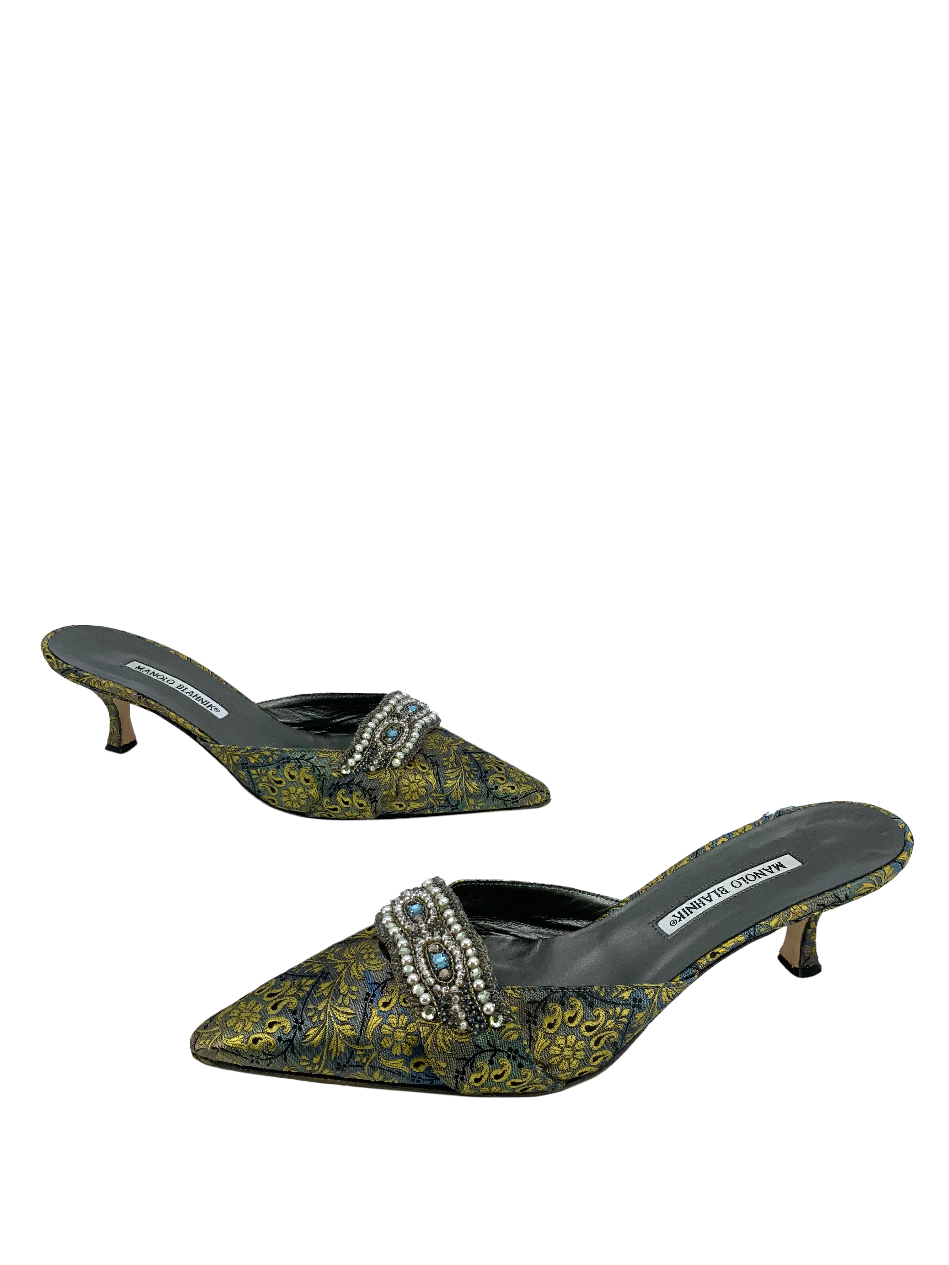 Manolo Blahnik Printed Jacquard Embellished Pumps Size 11