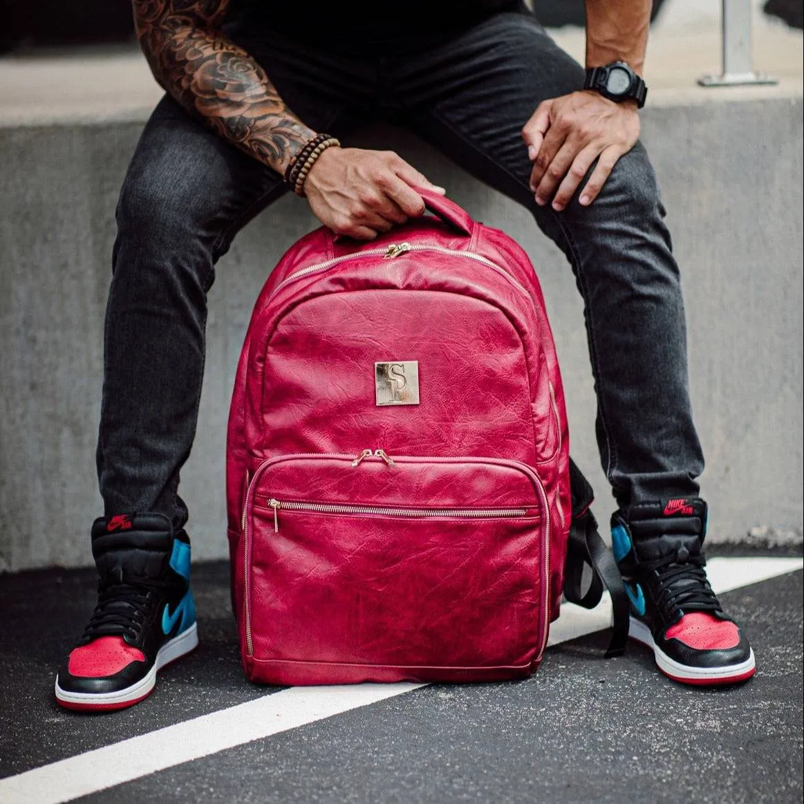 Maroon Tumbled Leather Commuter Bag