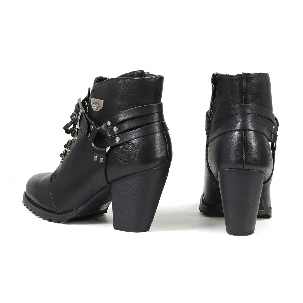 Milwaukee Leather MBL9458 Women's Premium Black Leather Fashion Casual Boots with Classic Harness Ring