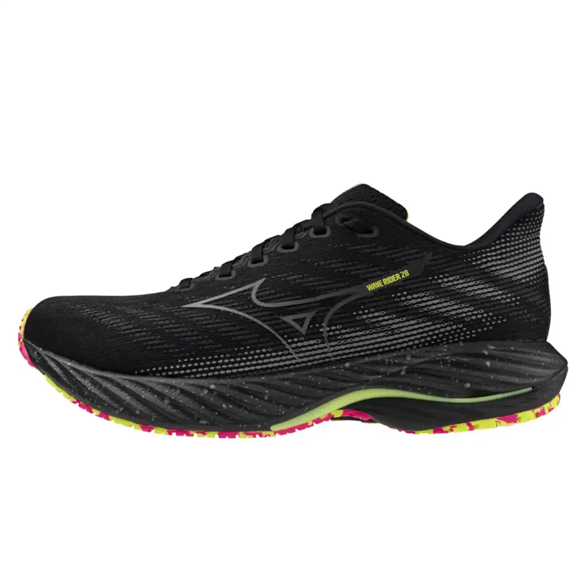 Mizuno Wave Rider 28 Unisex | Black/silver/sunny Lime