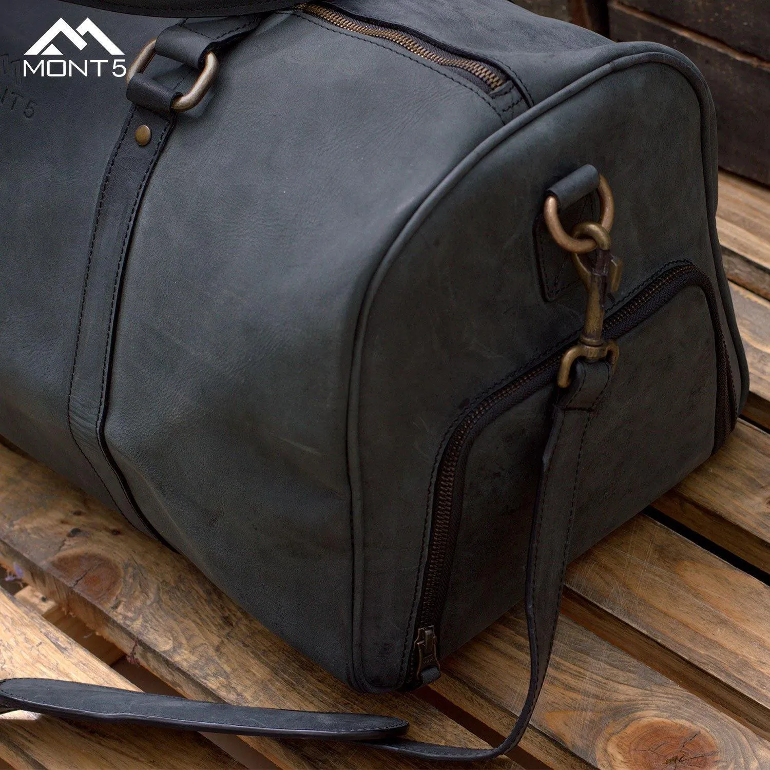 MONT5 Shigar - Charcoal Back Gym Leather Sports Duffle