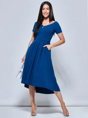 Off The Shoulder Dip Hem Dress, Teal