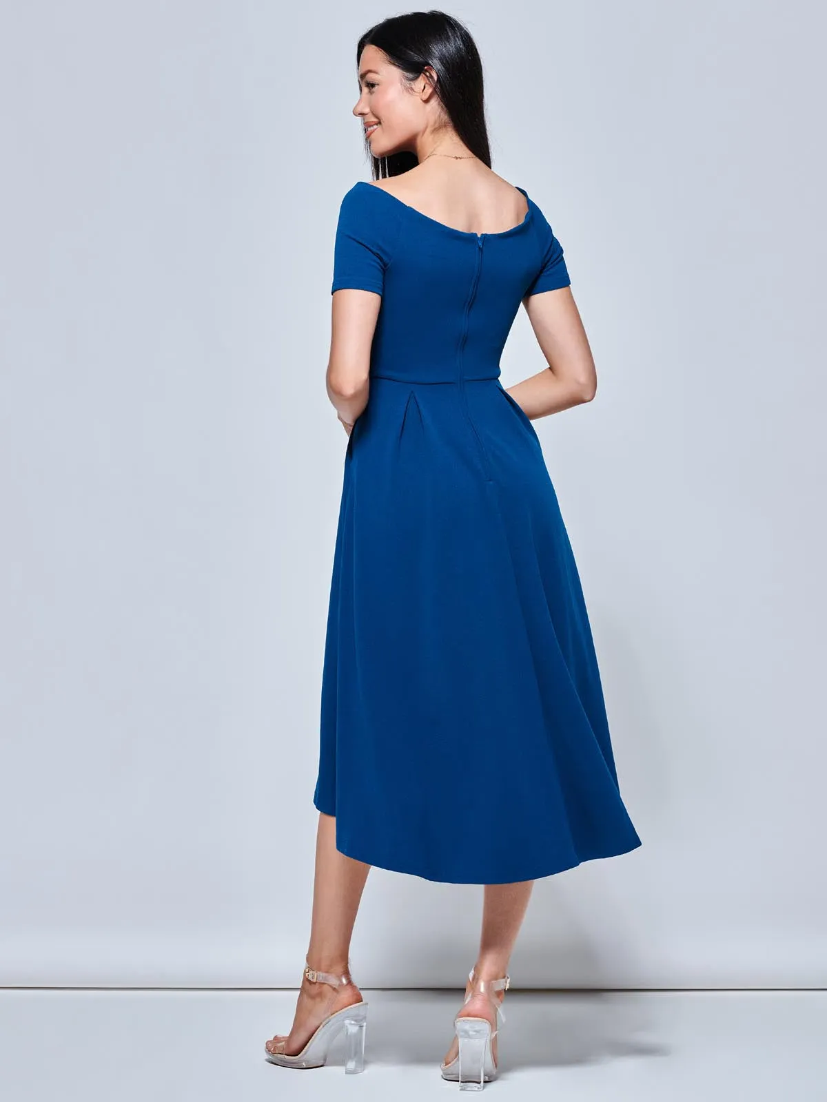 Off The Shoulder Dip Hem Dress, Teal