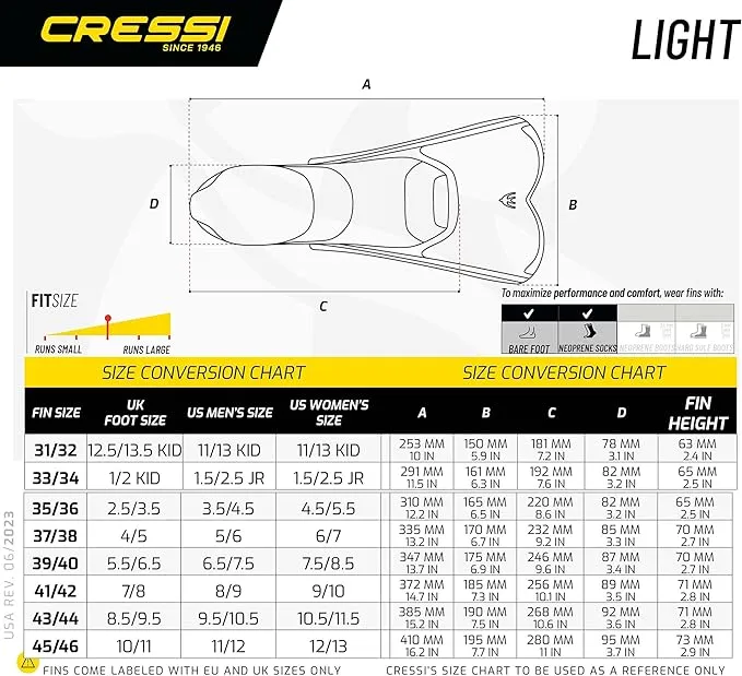 Open Box Cressi Light Short Blade Fins, Blue, Size: 33/34