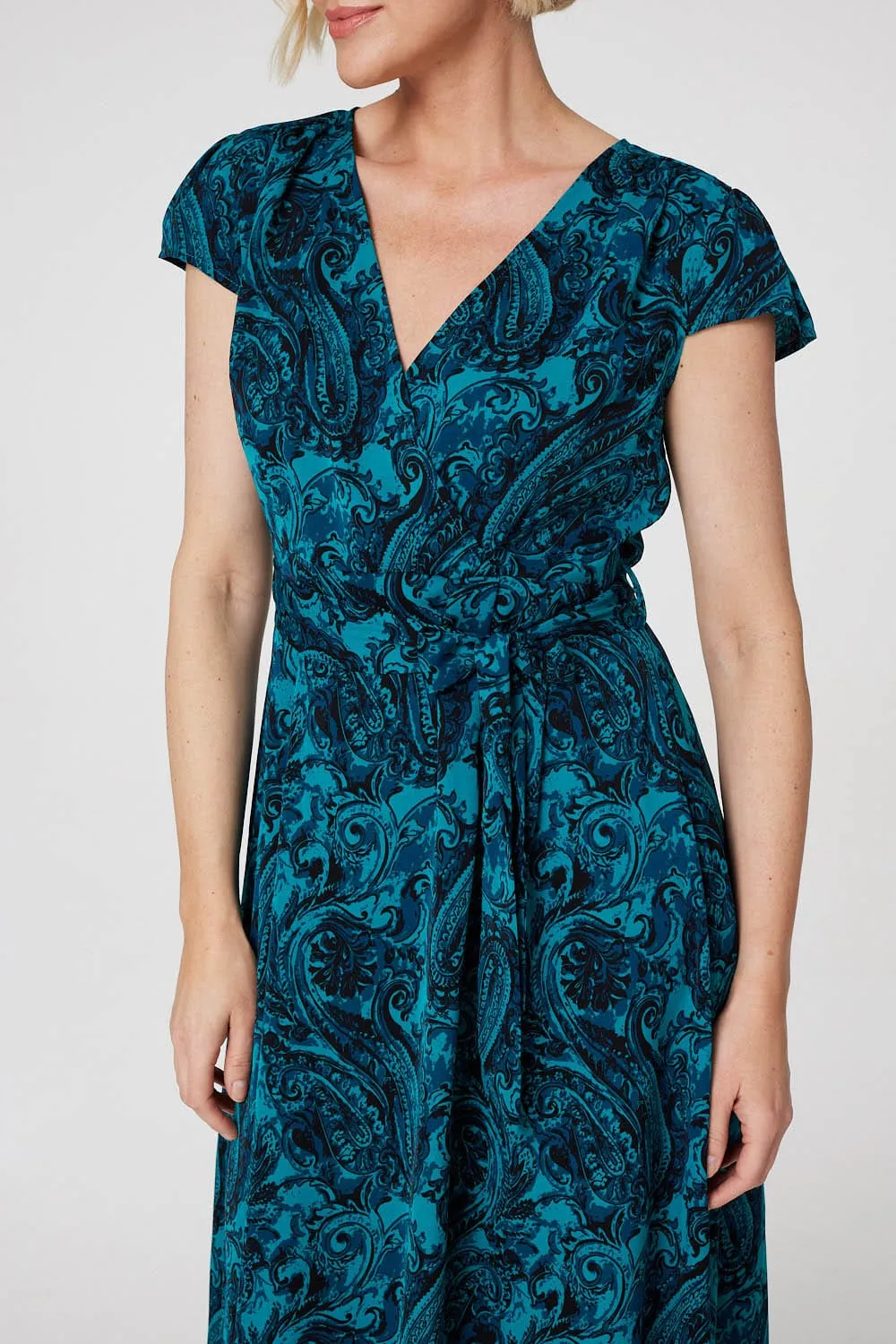 Paisley Print High Low Wrap Dress