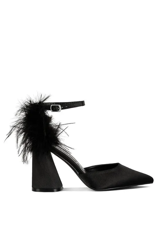 Palmetta Fur Detail Block Heel Sandals