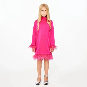 Pink Satin High Neck Feather Dress