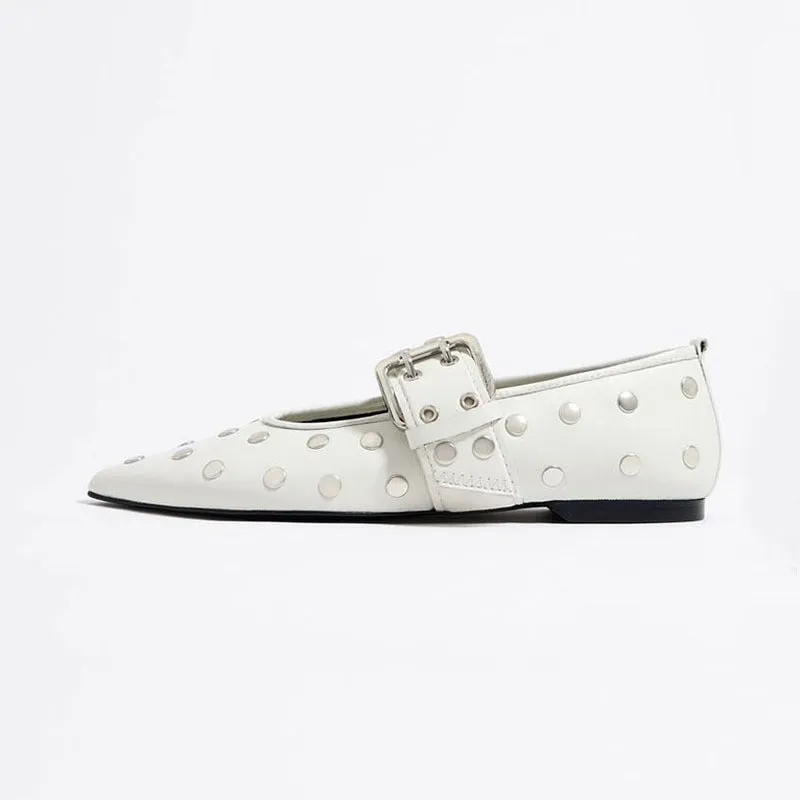 Pre Order:  Pointed Shallow Mouth Belt Buckle Flat Shoes