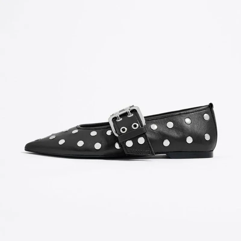 Pre Order:  Pointed Shallow Mouth Belt Buckle Flat Shoes