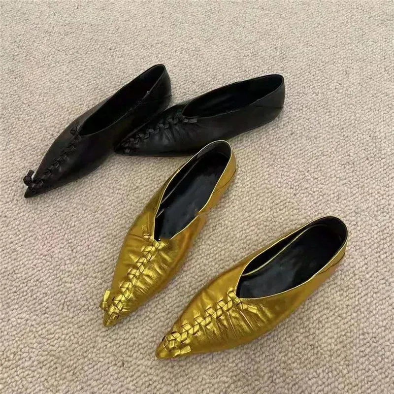 Pre Order:  Pointed Woven Soft Leather Flat Shoes