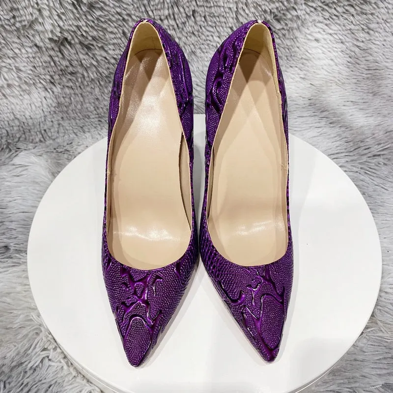 Pre Order:  Purple Embossed Pointed-Toe Pumps Shoes