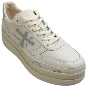 Premiata Ivory / Platinum Leather Micol Platform Sneakers