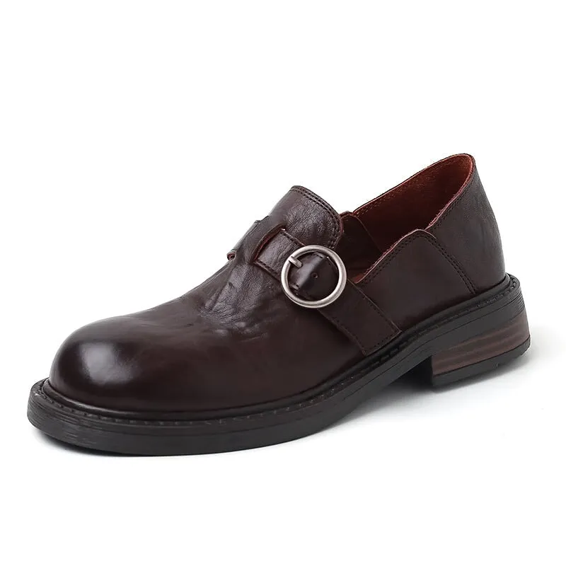 Preppy Style Leather T Strap Low Cutter Loafers in Coffee/Black