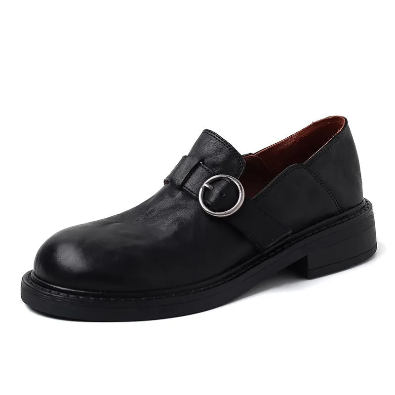 Preppy Style Leather T Strap Low Cutter Loafers in Coffee/Black