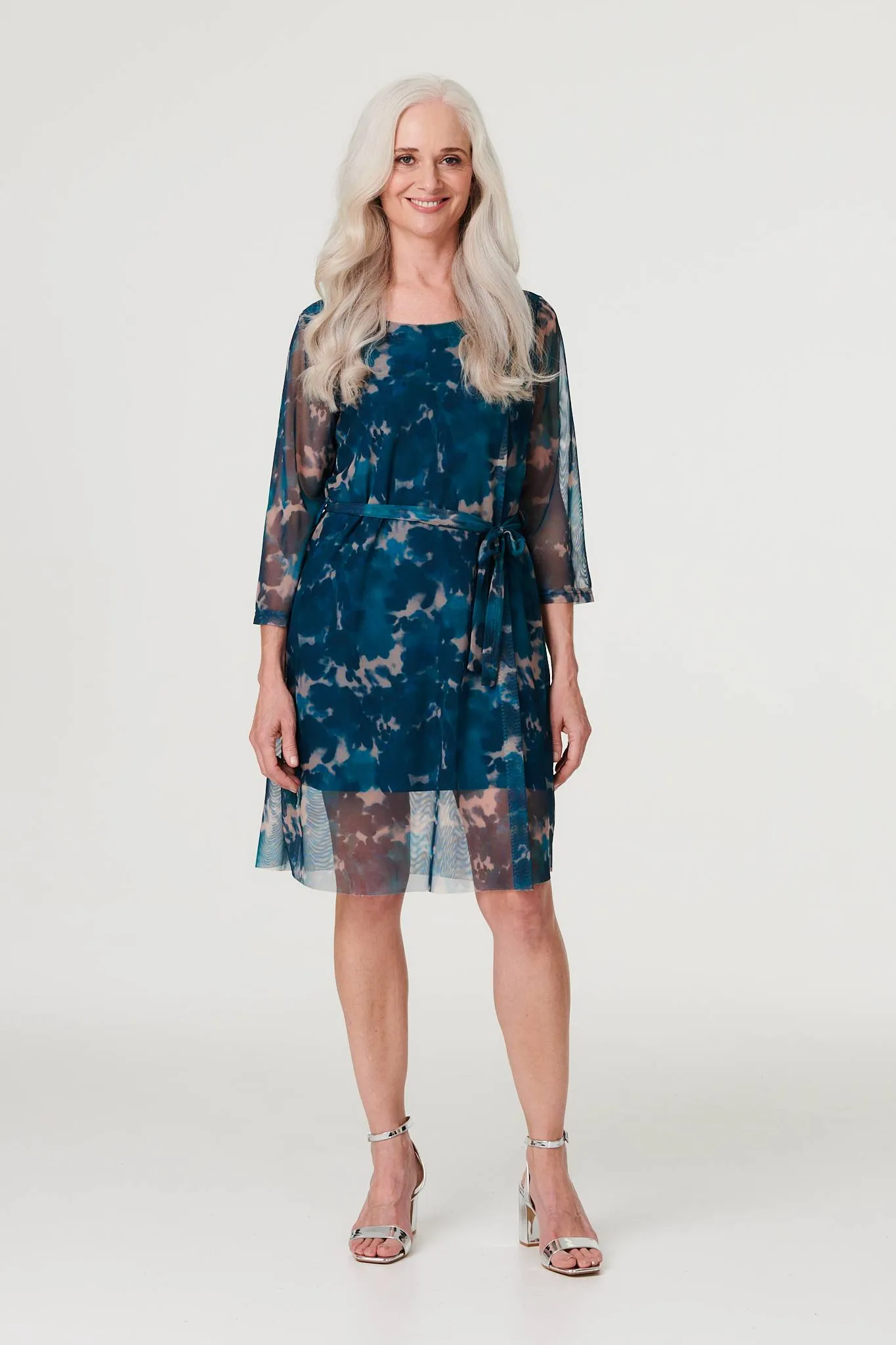 Printed Sheer Short Layered Dress