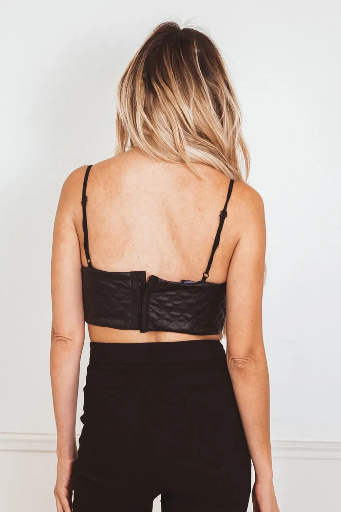 Quilted Leather Crop Top - Black