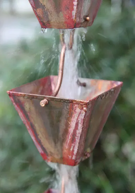 Rain Chain Medium Square Cups - Pre-Aged Copper