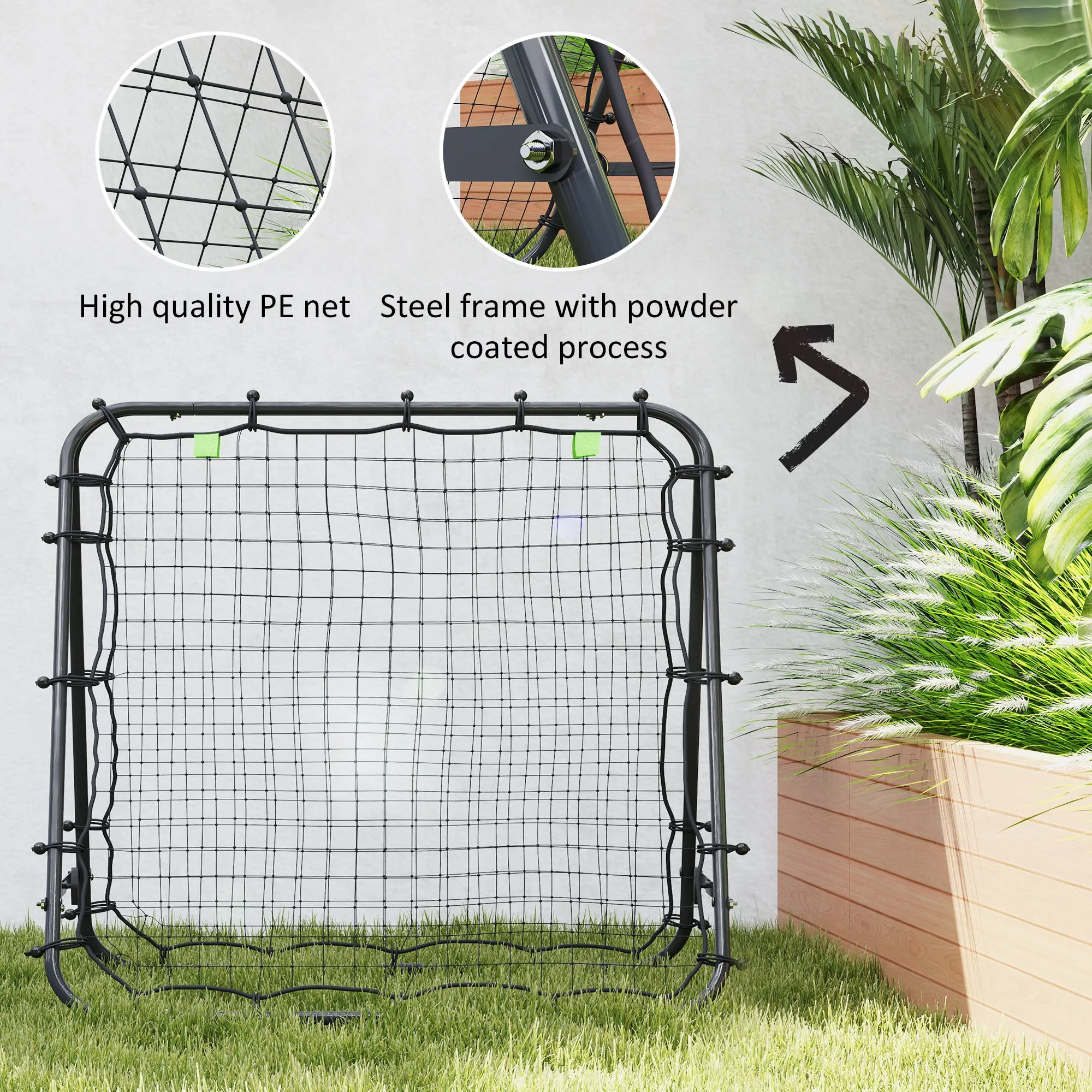 Rebounder Net Football Target Goal with Adjustable Angles, Black