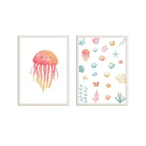 Set of 2 pictures Crochetts Multicolour Sea and ocean Children's Jellyfish 33 x 43 x 2 cm