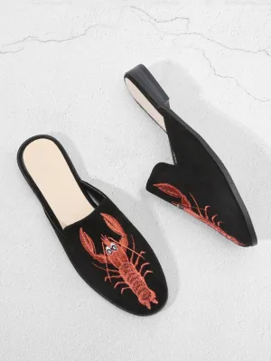 Shrimp Embroidery Flat Mules