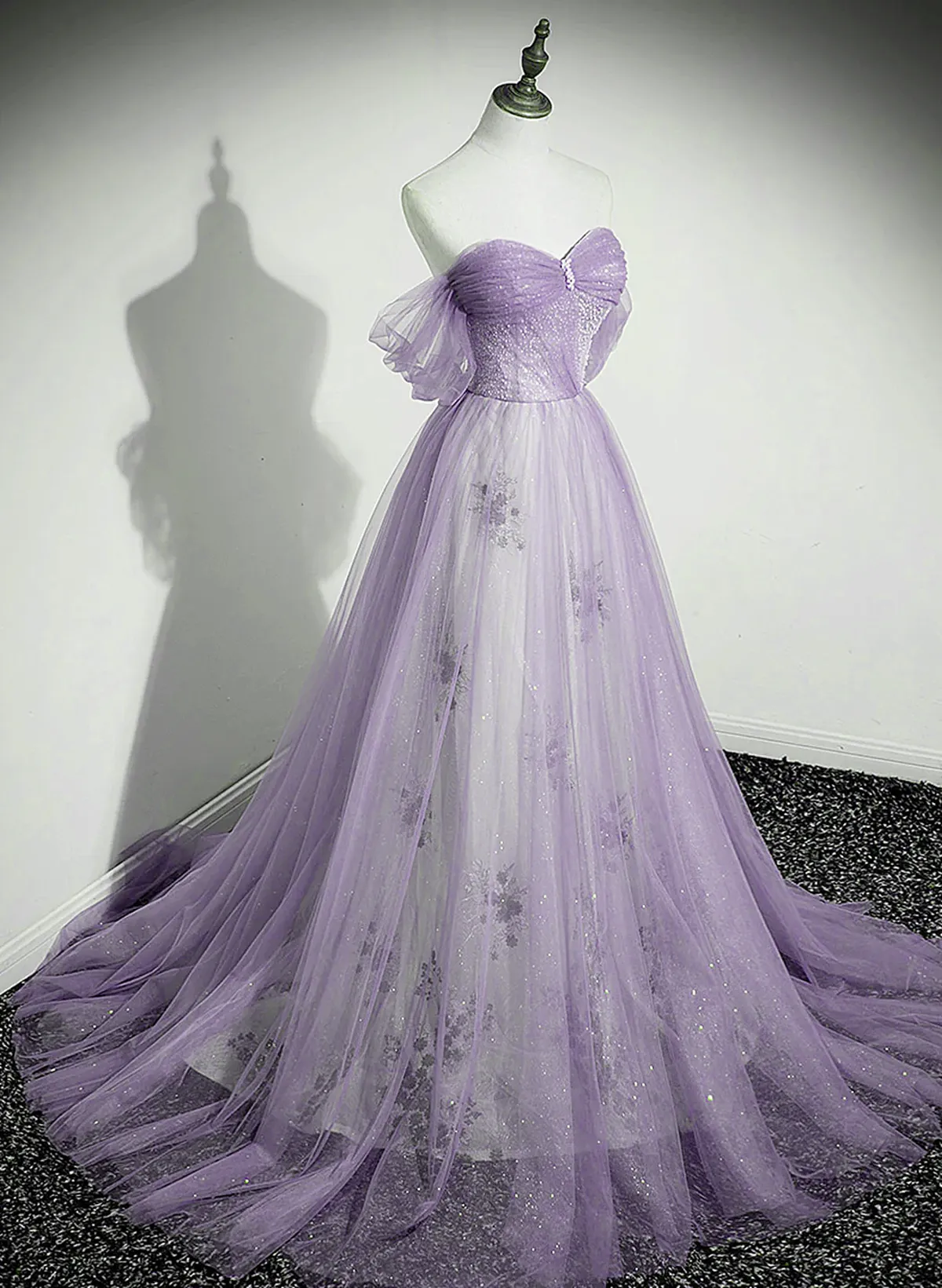 Solvbao A-line Light Purple Beaded Sweetheart Evening Dress, Light Purple Prom Dress