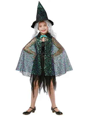 Sparkle Luna Witch Girls Cape and Hat Halloween Costume Set