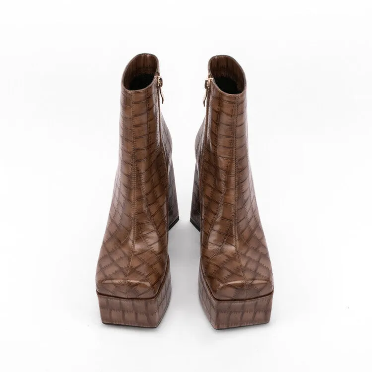 Square Head Animal Pattern Chunky Heel Boots