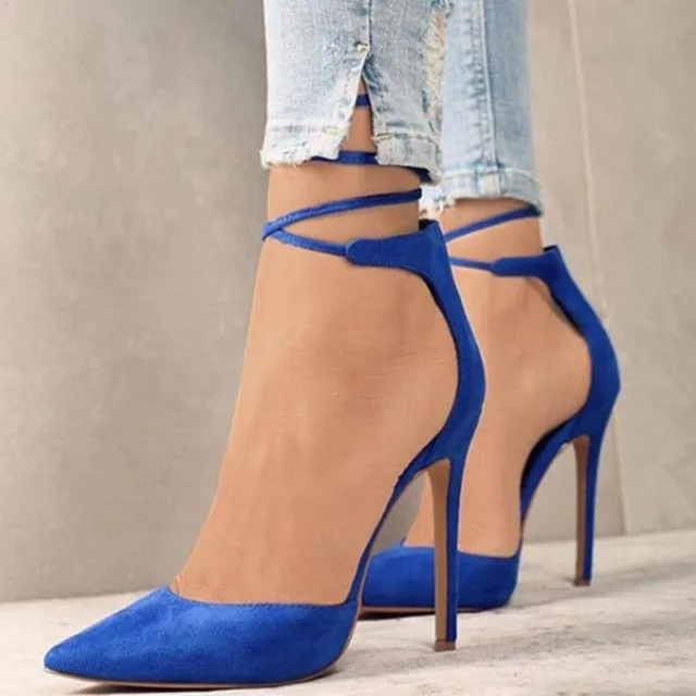 Suede High Strap Soft Touch Thin Heels