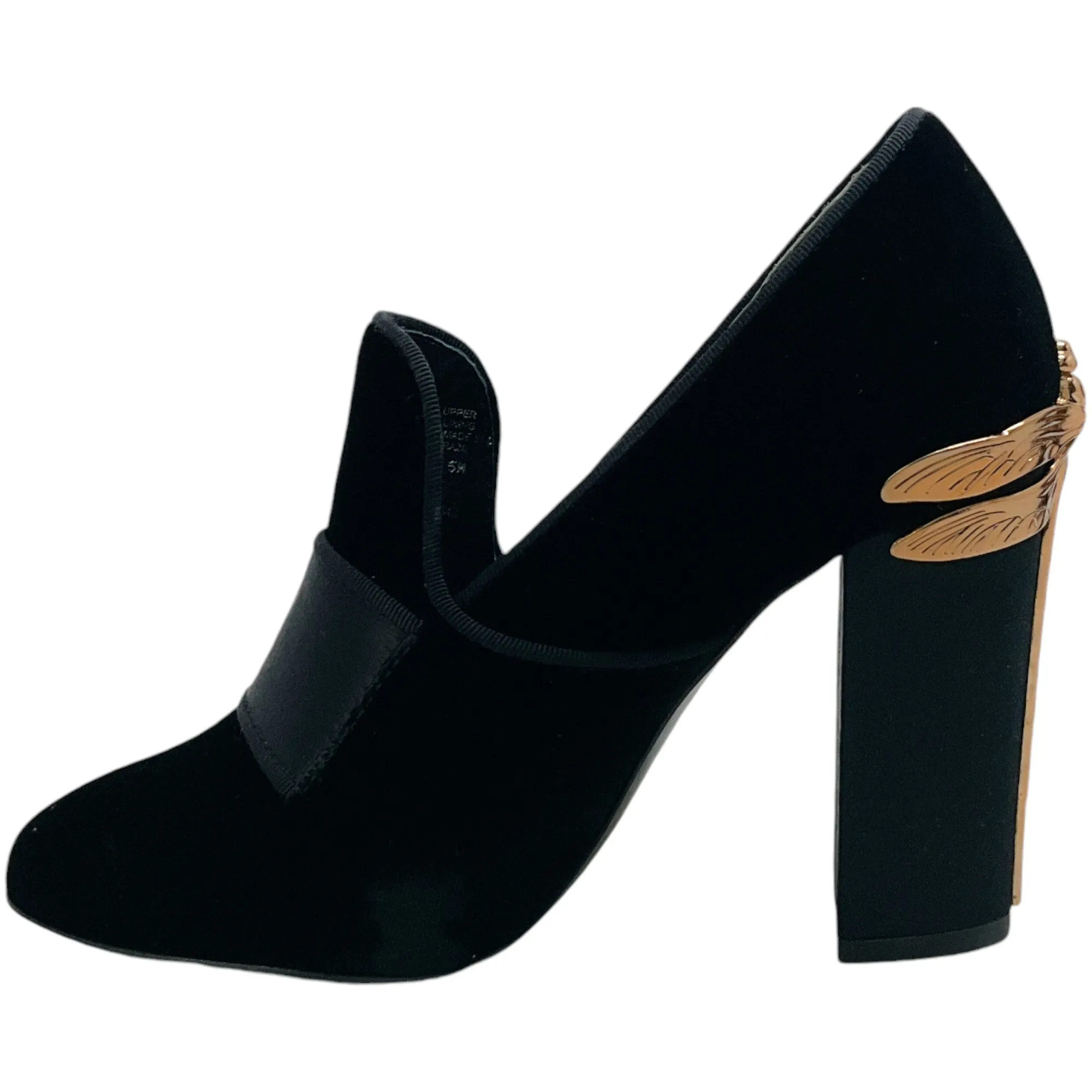 Tory Burch Black Velvet Pumps with Gold Dragonfly Detail on Heel