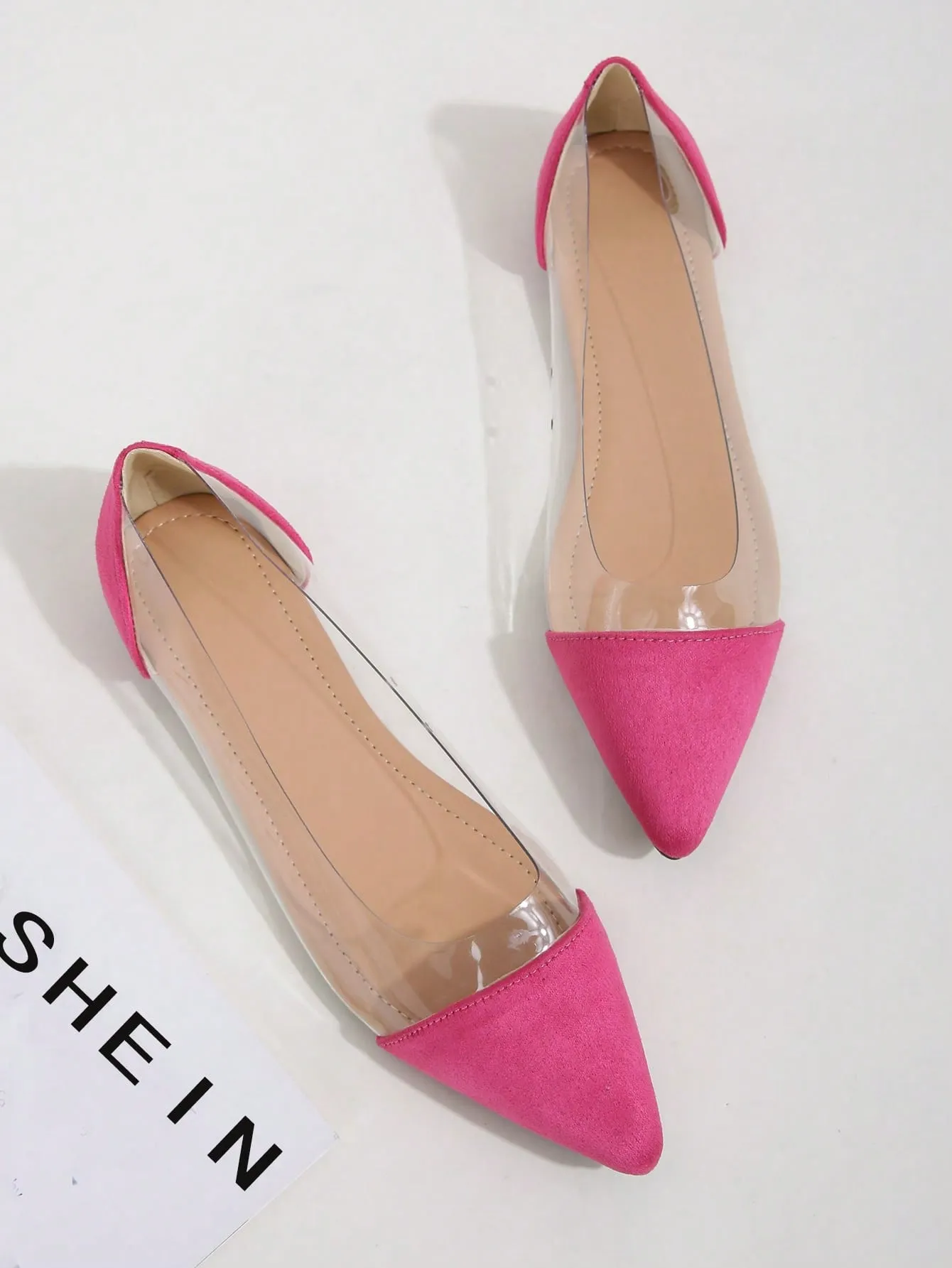 Transparent Pointed Flat Shoes, Classic Color Block Comfortable Flat Shoes