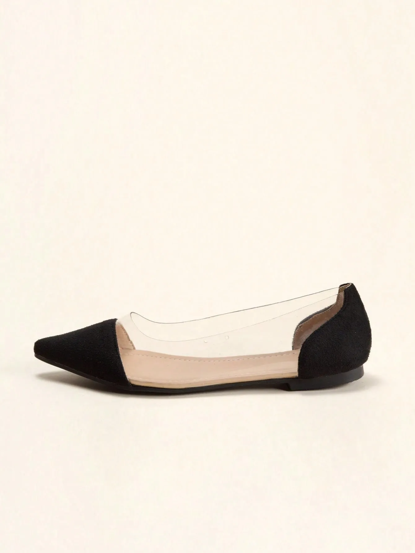 Transparent Pointed Flat Shoes, Classic Color Block Comfortable Flat Shoes