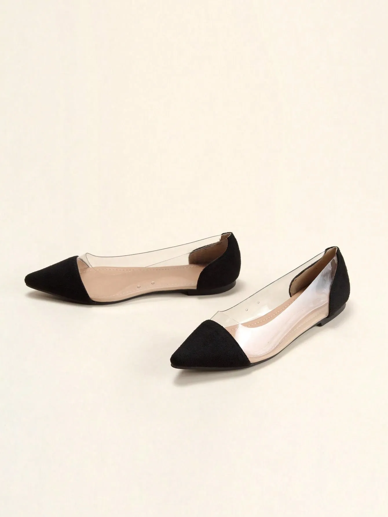 Transparent Pointed Flat Shoes, Classic Color Block Comfortable Flat Shoes