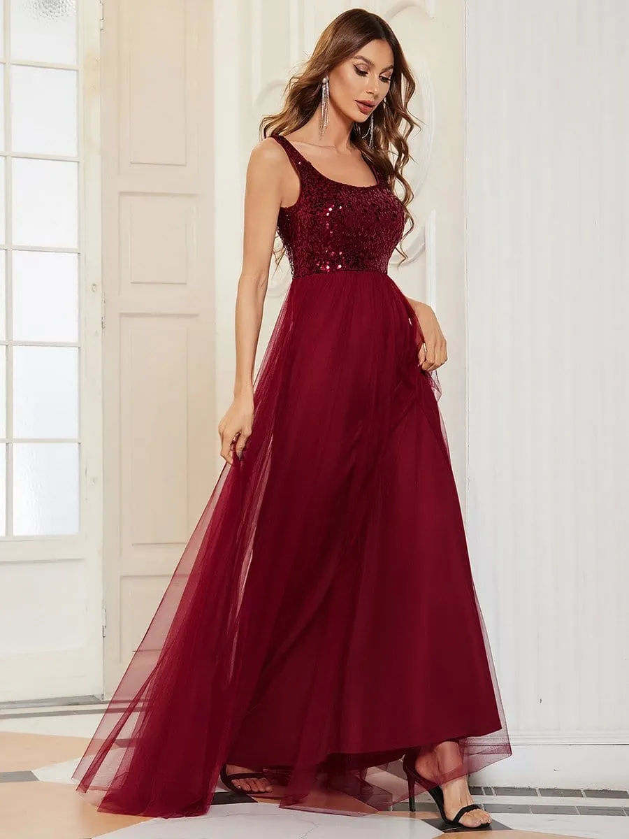 Tulle Sequin Sleeveless A-Line Bridesmaid Dress