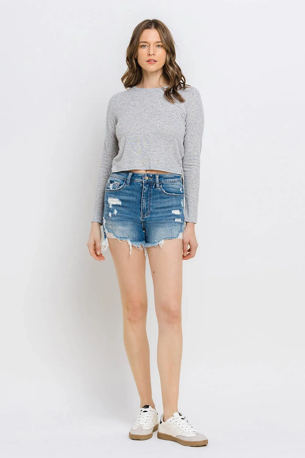 Vervet by Flying Monkey Distressed Raw Hem Denim Shorts