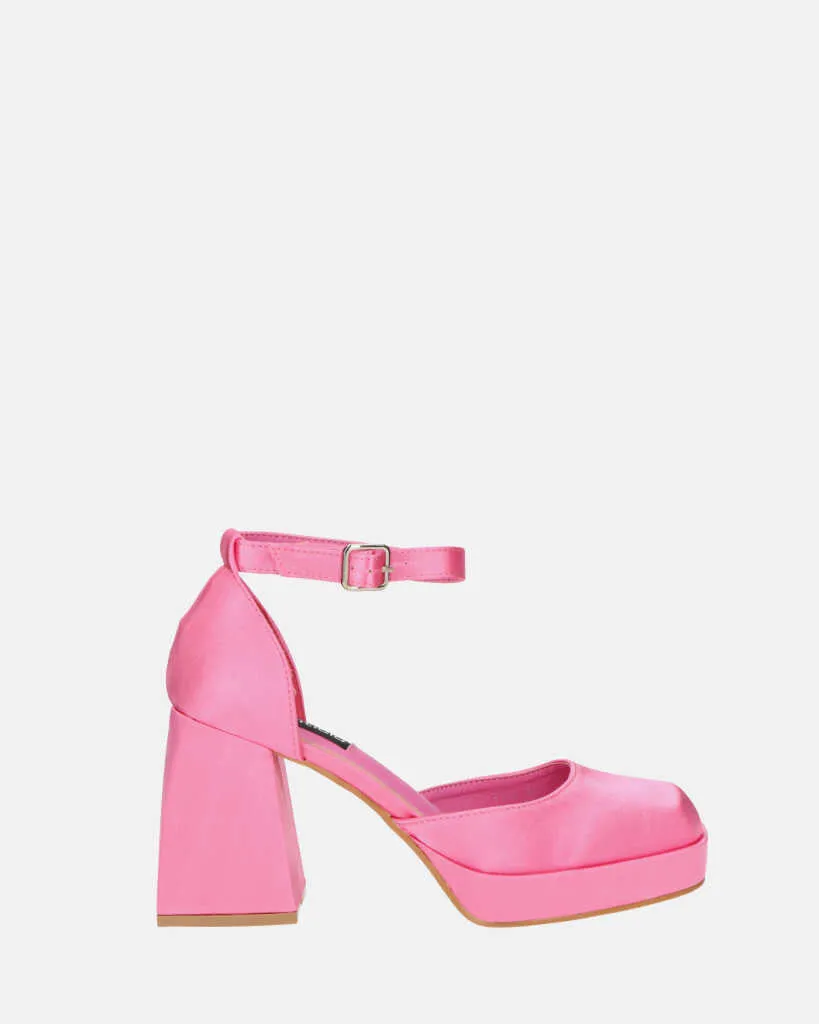 VIDA - scarpe con tacco squadrato in satin rosa