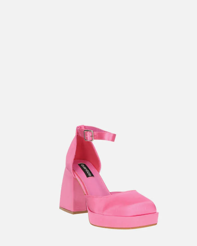 VIDA - scarpe con tacco squadrato in satin rosa