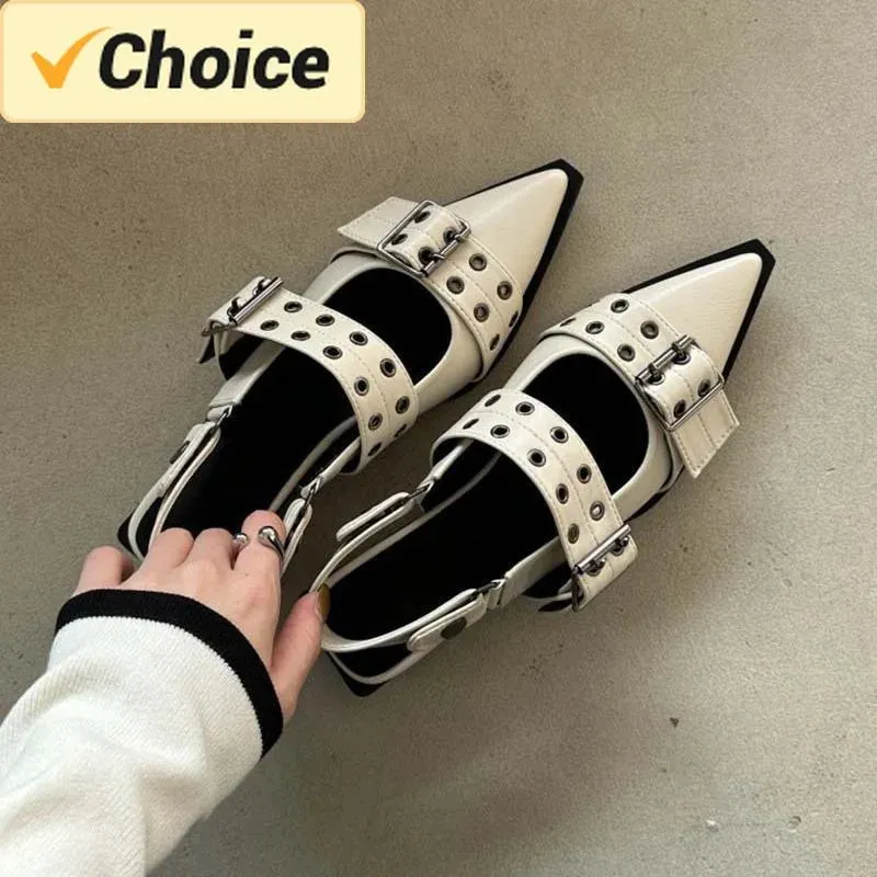 Women Flat With Shoes 2024 Designer Luxury Buckle Fashion Ladies Flats Shoes Slingback Pointed Toe Casual Female Sandals Mules