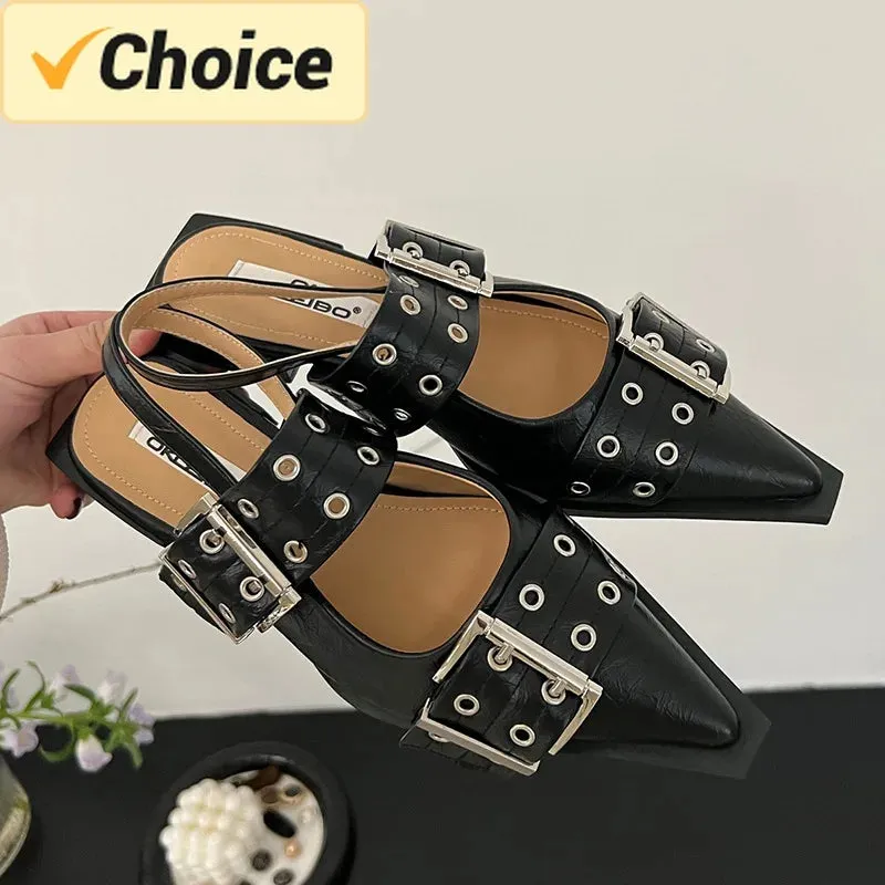 Women Flat With Shoes 2024 Designer Luxury Buckle Fashion Ladies Flats Shoes Slingback Pointed Toe Casual Female Sandals Mules