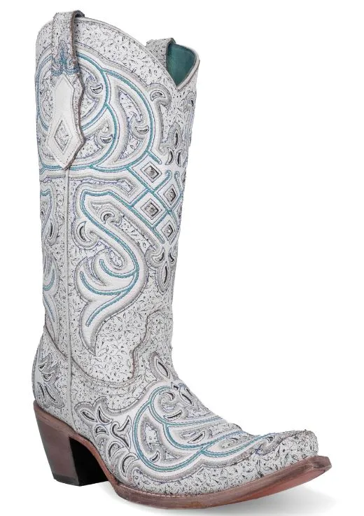 Women's Corral White/Turquoise Embroidered Overlay