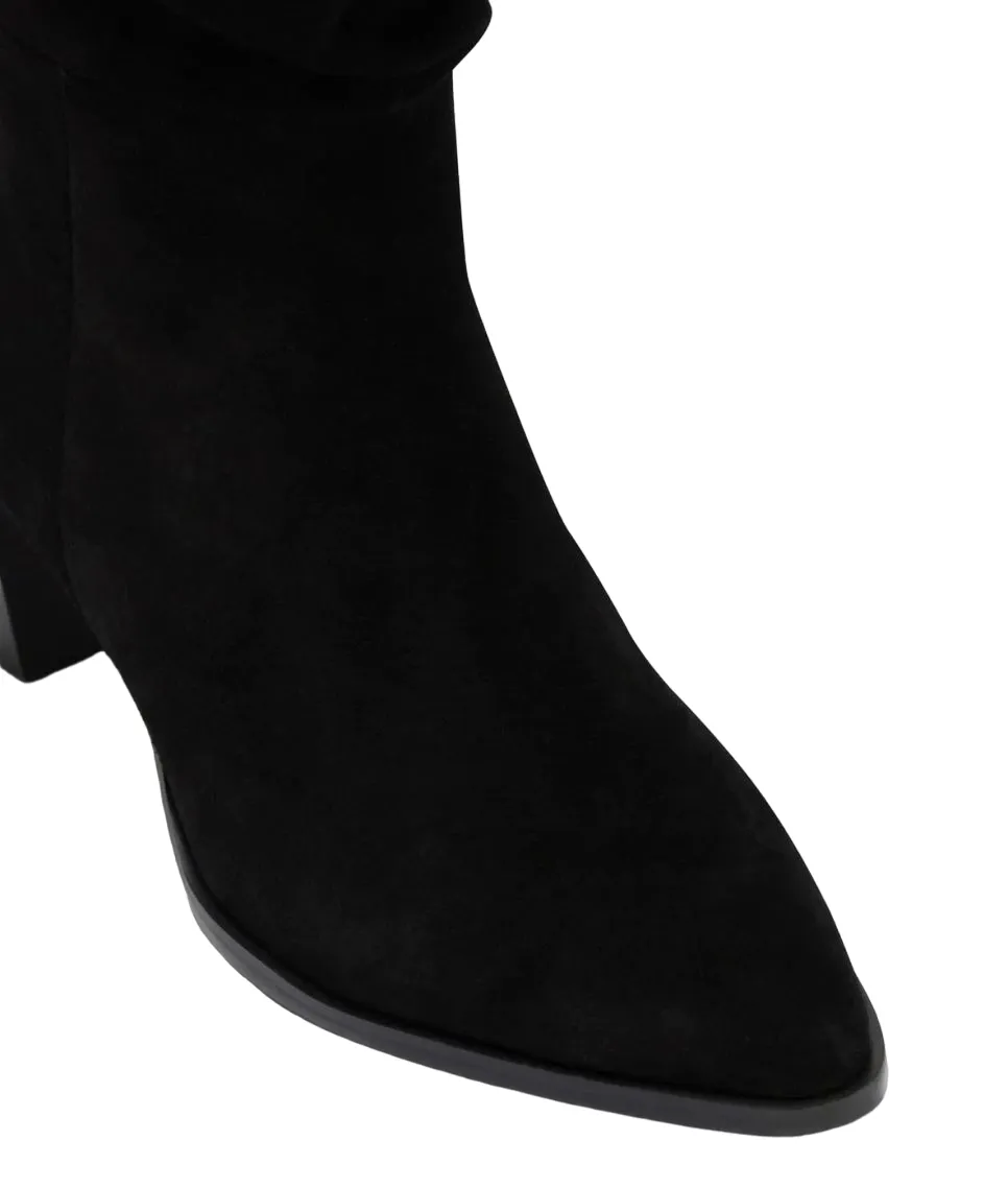 Womens Hush Puppies Hunch Black Suede Heel Long Boots