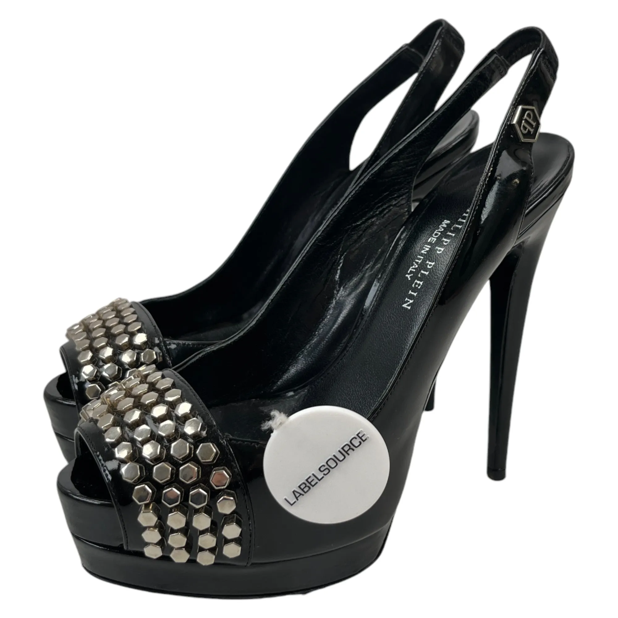 Women's Peep Toe Stud Heels Black Size EU 37 / UK 4